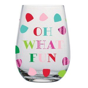 Slant Collections Holiday Wine Glass "Oh What Fun" Size:3.5" x 5"h / 20oz